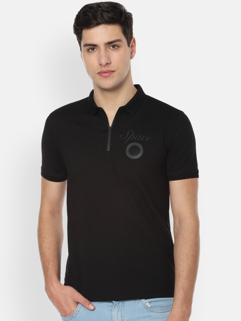 

V Dot Men Black Printed Slim Fit Polo Collar T-shirt
