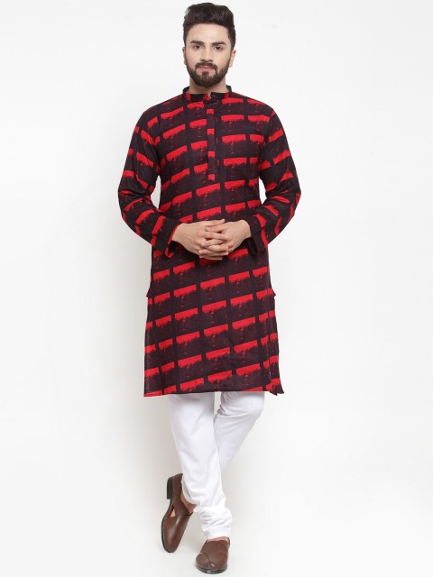 

NEUDIS Men Red & Brown Printed Straight Kurta