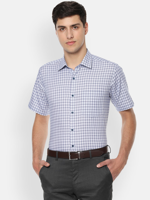 

Van Heusen Men White & Blue Regular Fit Checked Formal Shirt