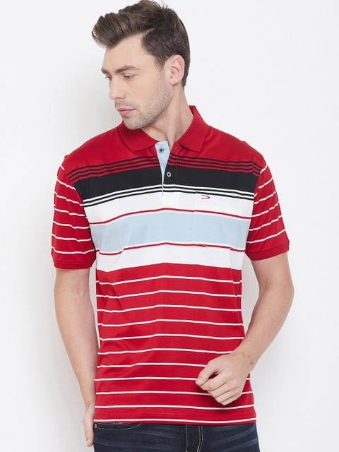 

Duke Men Red Striped Polo Collar T-shirt