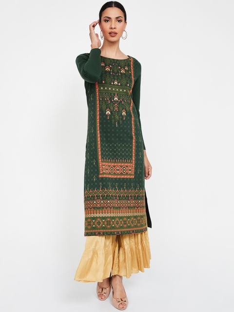 

Melange by Lifestyle Women Green & Pink Printed Straight Kurta