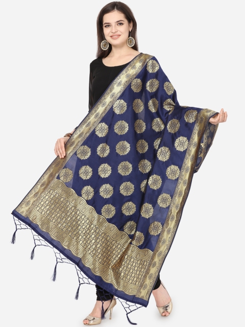 

Satrani Navy Blue & Gold-Toned Woven Design Dupatta