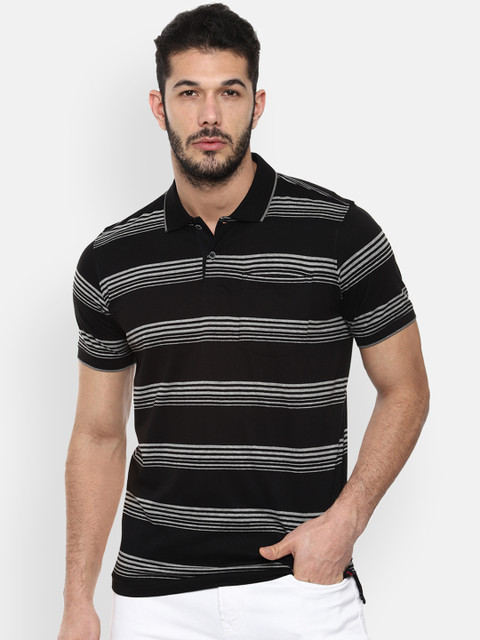 

Van Heusen Sport Men Black Striped Polo Collar Pure Cotton T-shirt