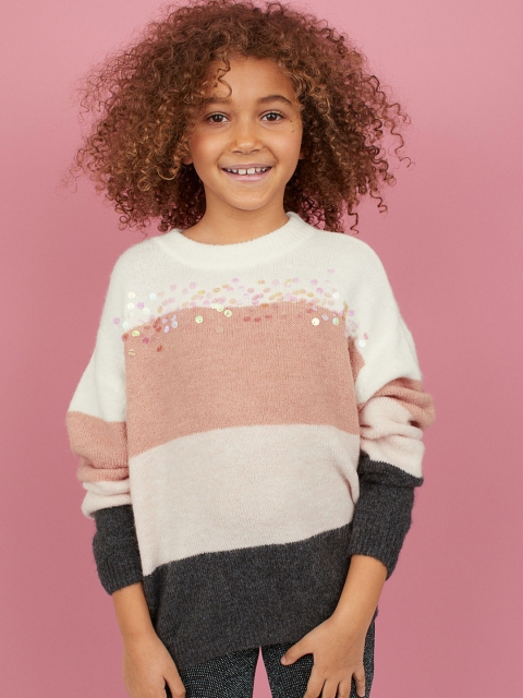 

H&M Girls Orange & White Knitted Jumper