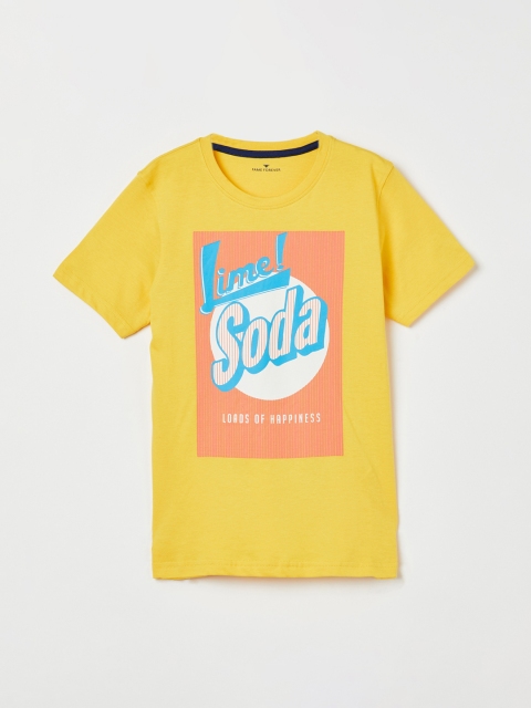 

Fame Forever by Lifestyle Boys Mustard Yellow & Pink Printed Round Neck T-shirt
