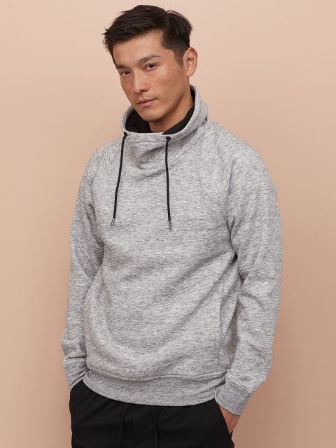 

H&M Men Grey Solid Funnel-Collar Sweatshirt