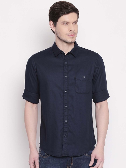 

Mufti Men Navy Blue Slim Fit Solid Casual Shirt
