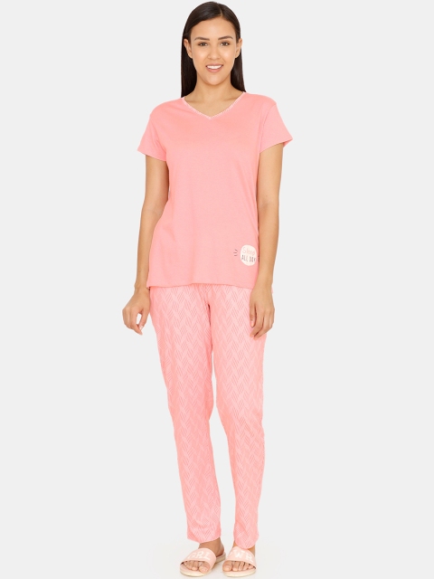 

Zivame Women Pink Solid Night suit