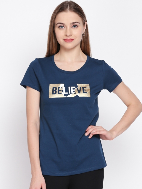 

Honey by Pantaloons Women Teal Blue Printed Round Neck T-shirt