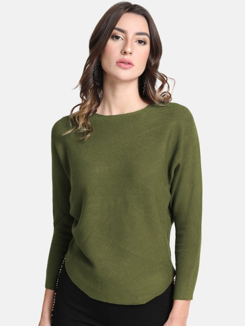 

Kazo Women Olive Green Solid Pullover Sweater