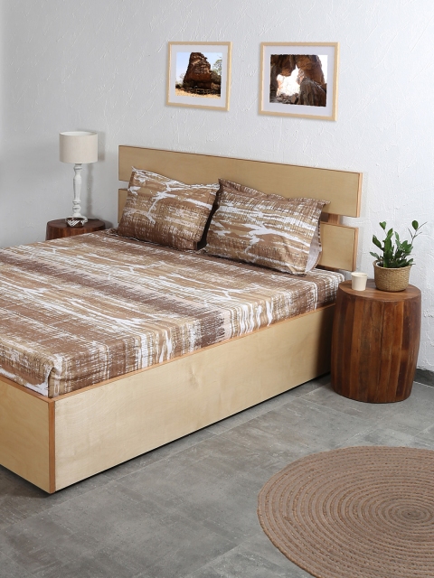 

House This Brown Abstract 180 TC Cotton 1 King Bedsheet with 2 Pillow Covers