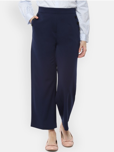 

Van Heusen Woman Navy Blue Regular Fit Solid Parallel Trousers