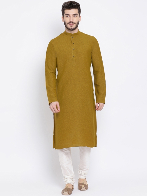 

NAMASKAR Men Mustard Yellow Solid Straight Kurta