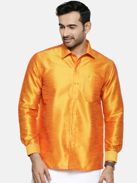 

RAMRAJ COTTON Men Gold-Toned Original Regular Fit Solid Casual Shirt