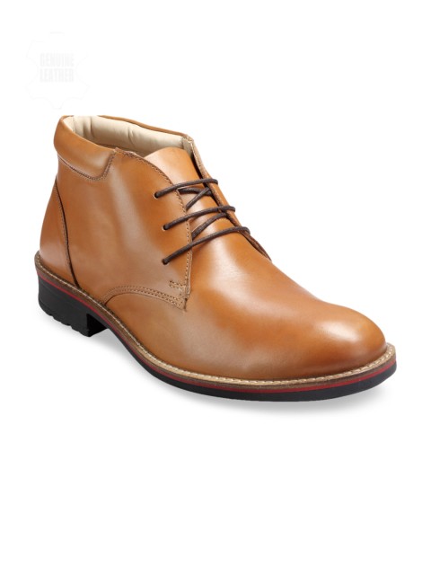 

Teakwood Leathers Men Tan Brown Solid Leather Mid-Top Derbys