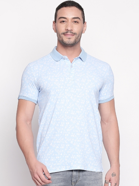 

Mufti Men Turquoise Blue Printed Polo Collar Pure Cotton T-shirt