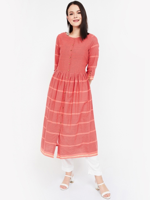 

Melange by Lifestyle Women Coral Pink Striped A-Line Kurta