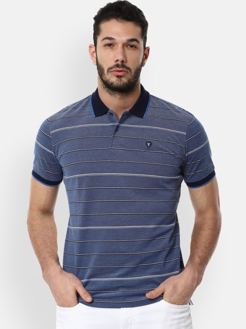 

Van Heusen Sport Men Blue Striped Polo Collar Pure Cotton T-shirt