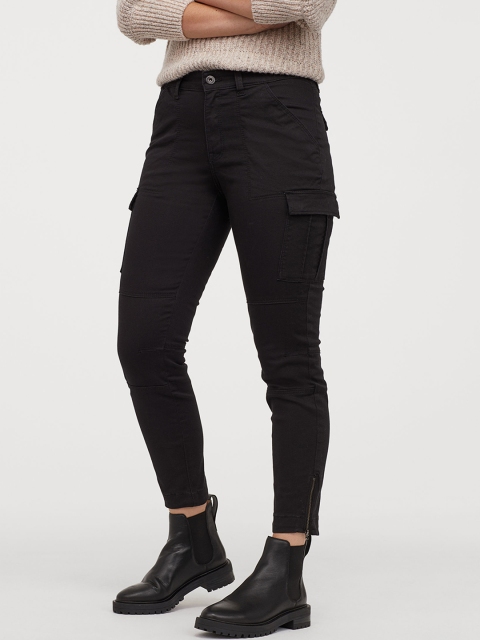 

H&M Women Black Ankle-Length Cargo Trousers