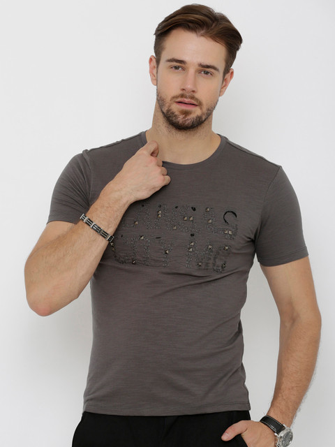 

Rex Straut Jeans Men Brown Solid Round Neck T-shirt