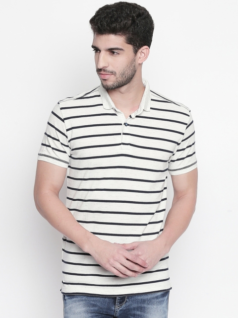 

Mufti Men Off-White Striped Polo Collar T-shirt