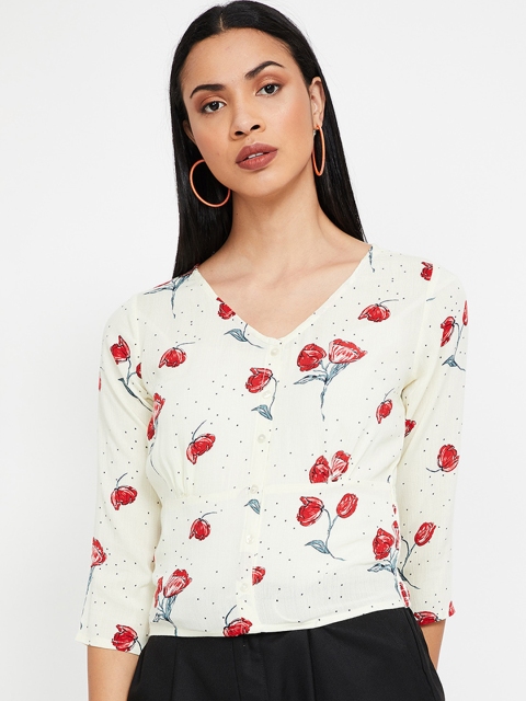 

Ginger by Lifestyle Women Off-White Floral Print Top