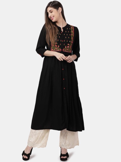 

Alena Women Black Embroidered A-Line Kurta