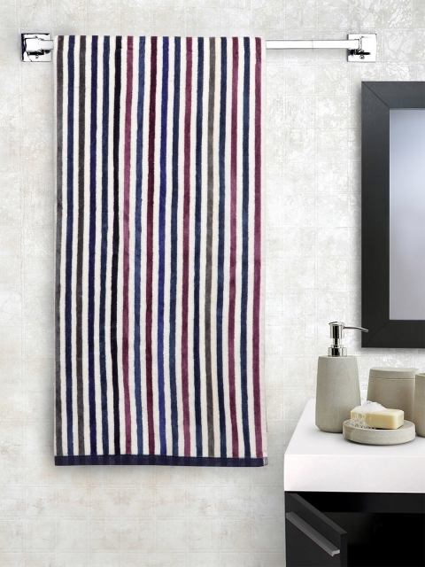 

Trident Unisex Navy Blue & White Striped 450 GSM Bath Towel