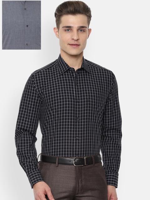 

Van Heusen Men Pack of 2 Black & Grey Regular Fit Formal Shirts