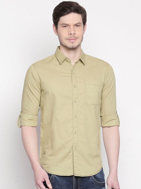 

Mufti Men Green Slim Fit Solid Casual Shirt