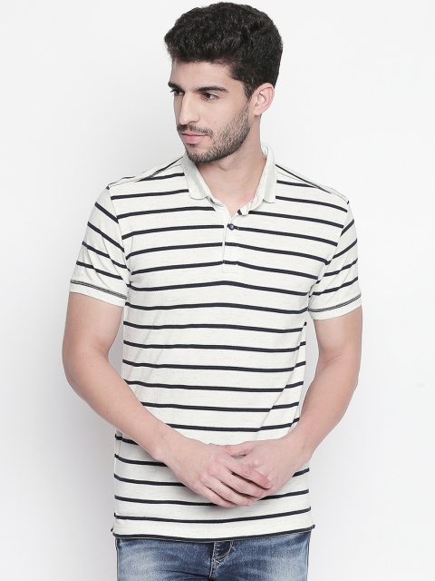 

Mufti Men Off-White Striped Polo Collar T-shirt