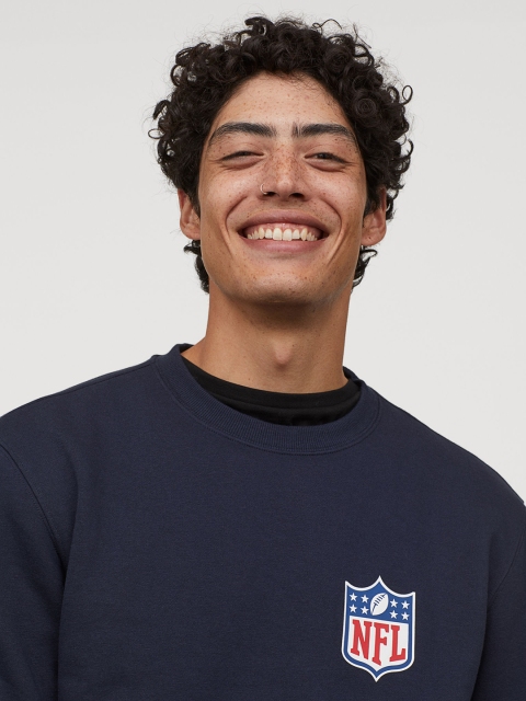 

H&M Men Navy Blue Printed Sweatshirt