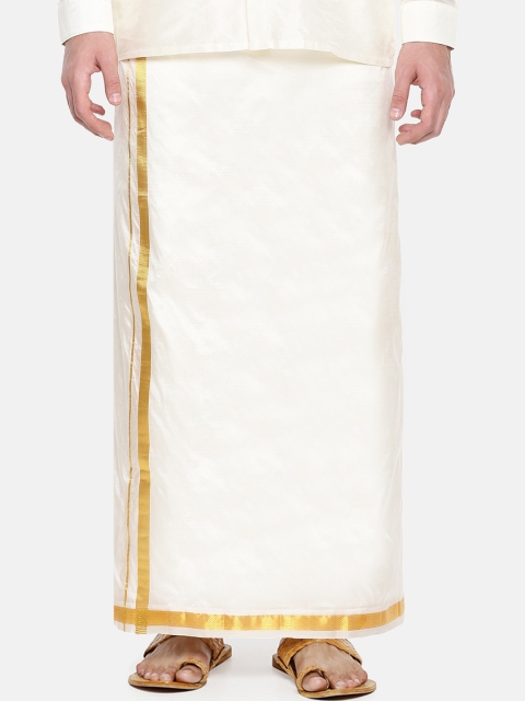 

RAMRAJ COTTON Cream-Coloured Silk Dhoti with Zari