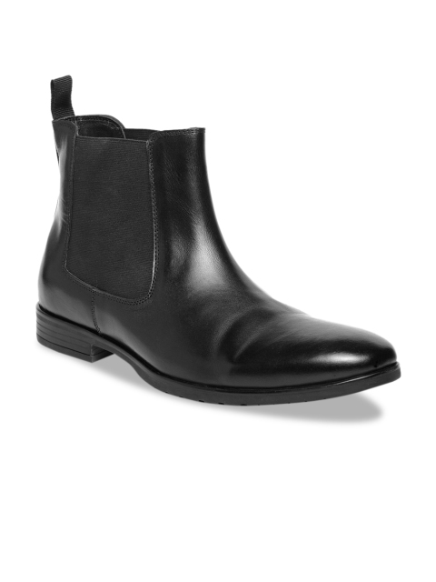 

Teakwood Leathers Men Black Solid Leather High-Top Flat Boots
