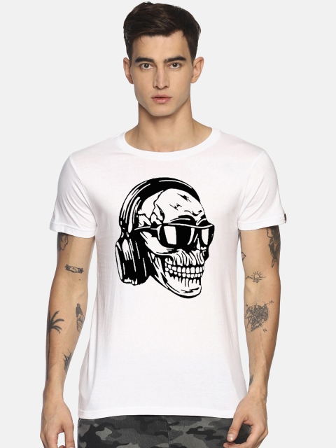 

Le Bison Men White Printed Round Neck T-shirt
