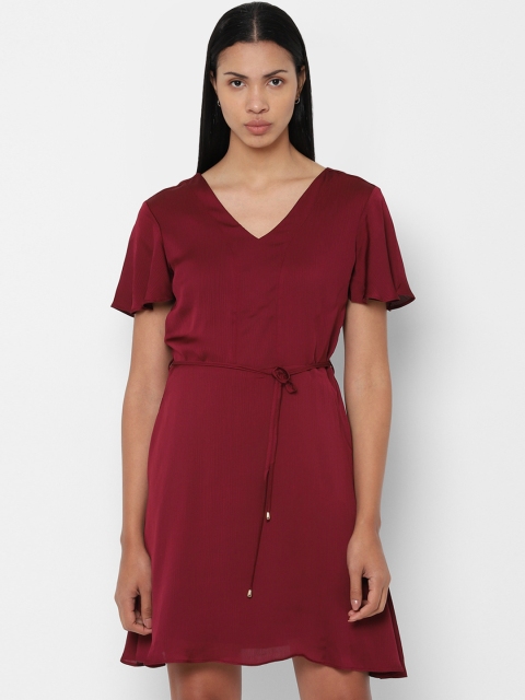 

Allen Solly Woman Women Maroon Solid Fit and Flare Dress