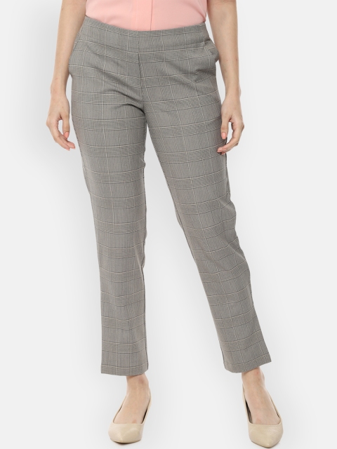 

Van Heusen Woman Grey Regular Fit Checked Cropped Formal Trousers
