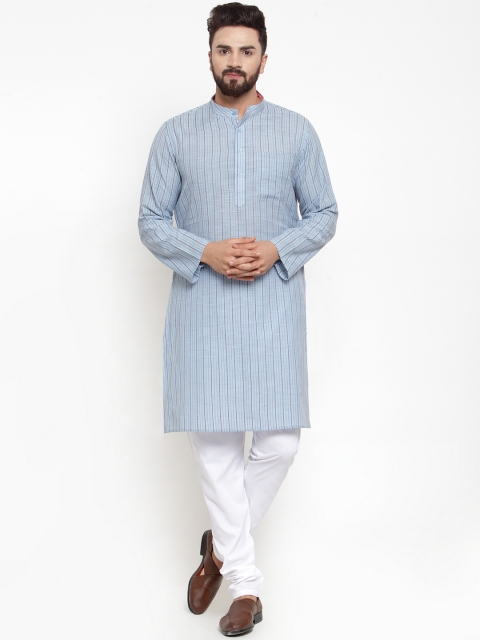 

NEUDIS Men Grey Dobby Striped Straight Kurta