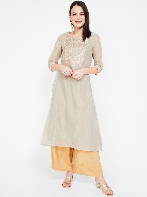 

Melange by Lifestyle Women Taupe Yoke Design A-Line Kurta