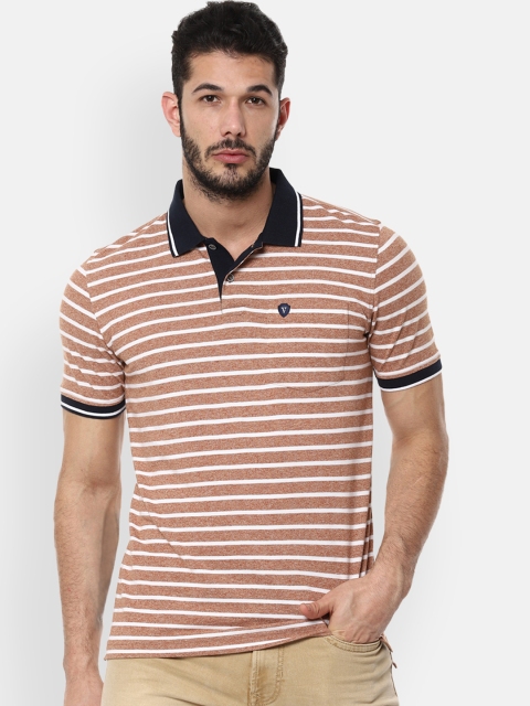 

Van Heusen Sport Men Brown & White Striped Polo Collar T-shirt