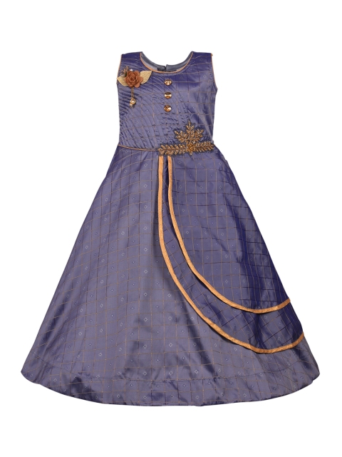 

Wish Karo Girls Blue Checked Maxi Dress
