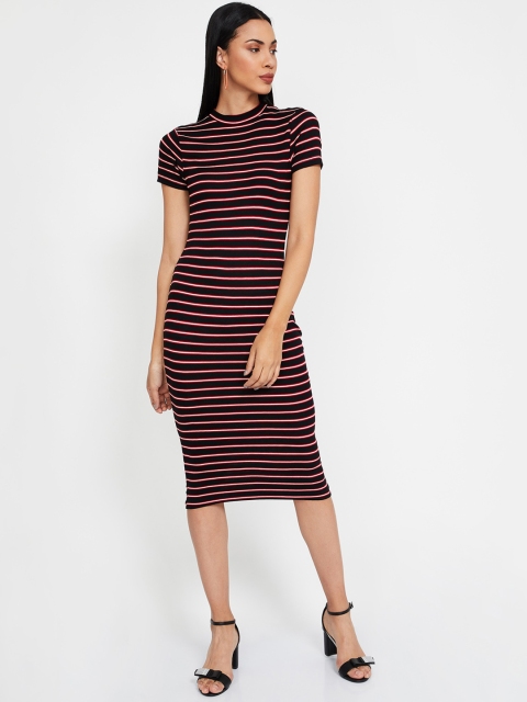 

Ginger by Lifestyle Women Black & Red Striped T-shirt Dress