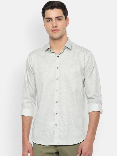 

V Dot Men Green Slim Fit Printed Casual Shirt