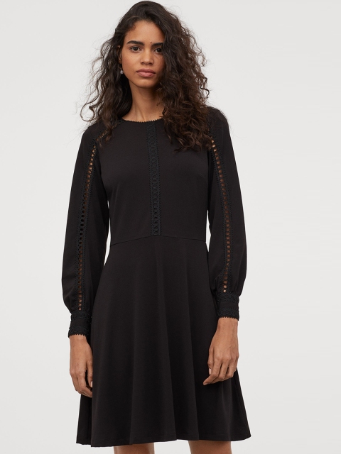 

H&M Women Black Solid Jersey Dress With Lace