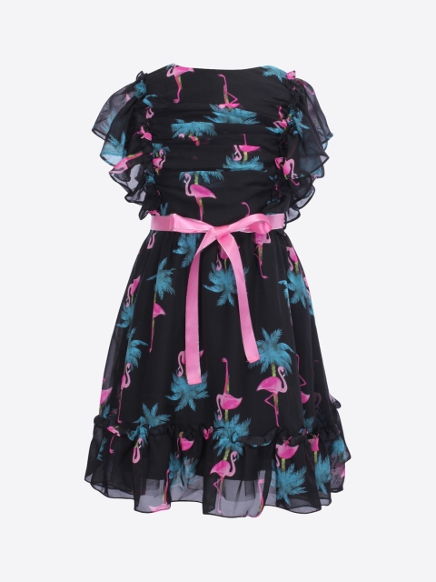 

CUTECUMBER Girls Black Quirky Printed A-Line Dress
