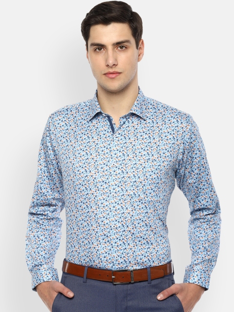 

Van Heusen Men Blue & Yellow Regular Fit Printed Semiformal Shirt