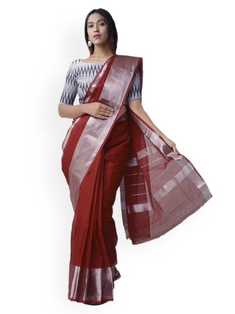 Unnati Silks Maroon Pure Cotton Solid Uppada Saree
