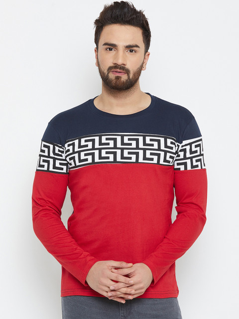 

The Dry State Men Red Colourblocked Round Neck T-shirt