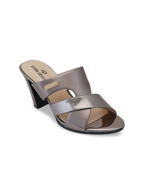

pelle albero Women Gunmetal-Toned Solid Mules, Metallic