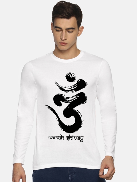 

Le Bison Men White Printed Round Neck T-shirt